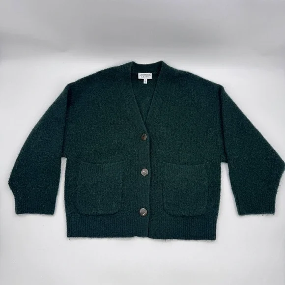 & Other Stories Alpaca Blend Boxy Cardigan Green Oversized Pocket Sweater XS - Picture 2 of 8